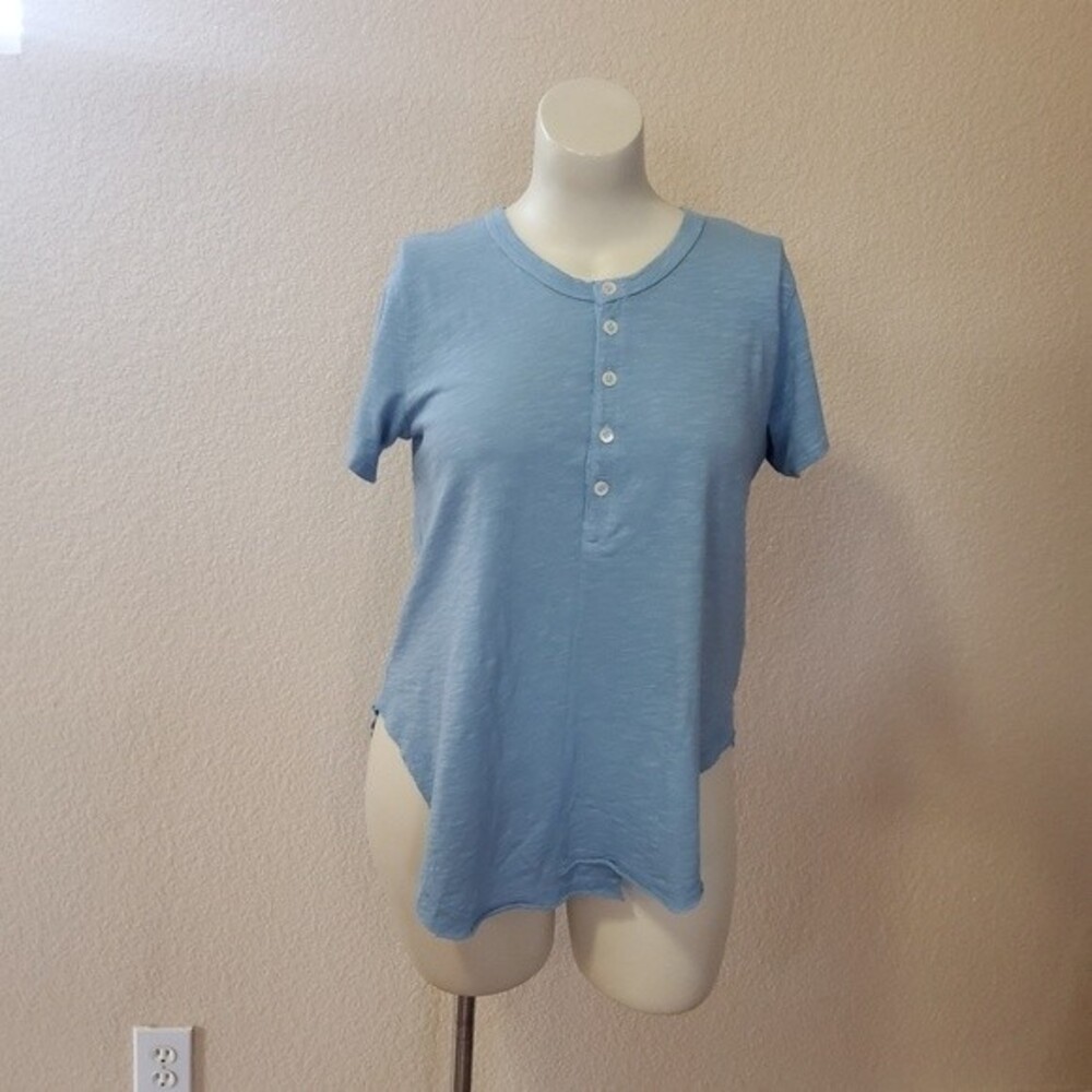 Wilt Asymmetrical Henley Knit Tee Top L Blue New
